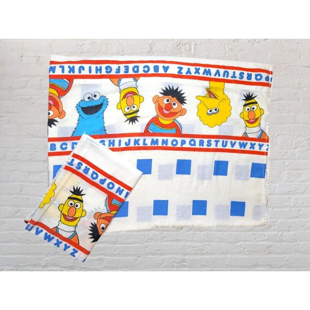 Vtg Stevens Sesame Street ABC Twin Flat Sheet & Pillowcase Set The Muppets USA